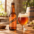 Bière ambrée Coreff et verre tulipe
