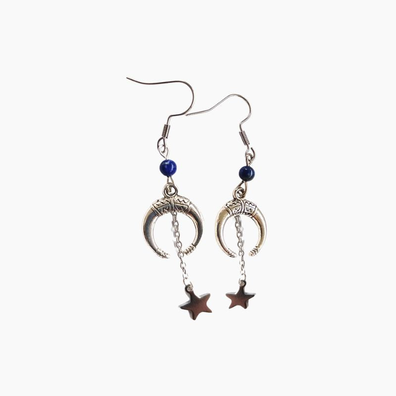 Boucles d'Oreilles Âme Celte Lune Celte Etoilée Lapis Lazulli