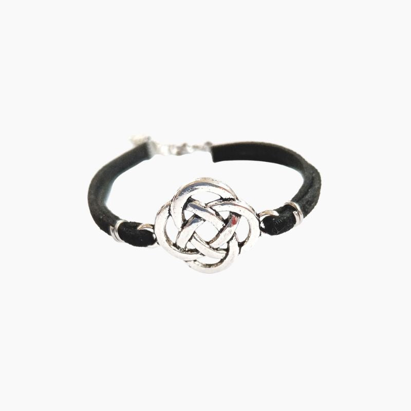 Bracelet Breton Noeud Celte Argenté en Suédine Noire