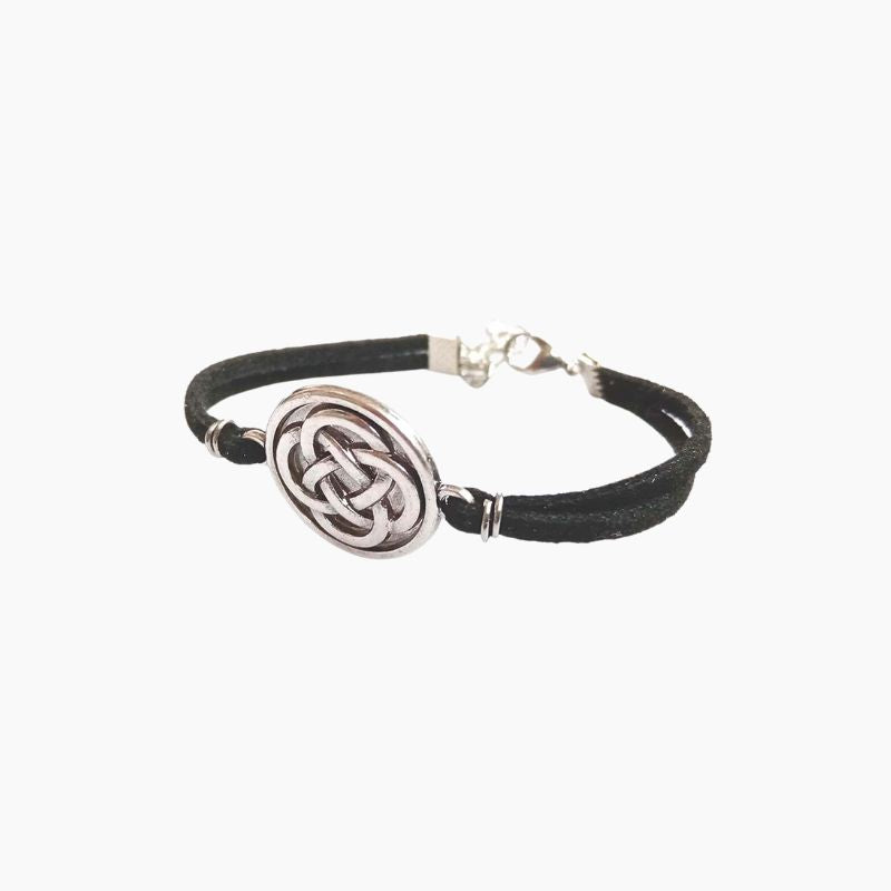Bracelet Breton Nœud Celtique Plaqué Argent en Suédine Noire