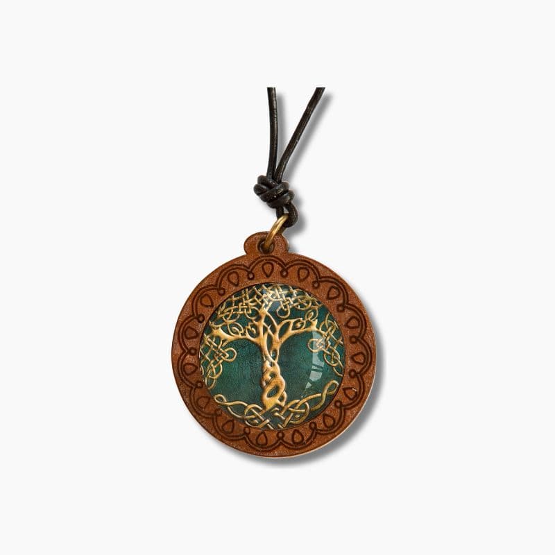 Collier Bois et Cuir Arbre de Vie Entrelacé