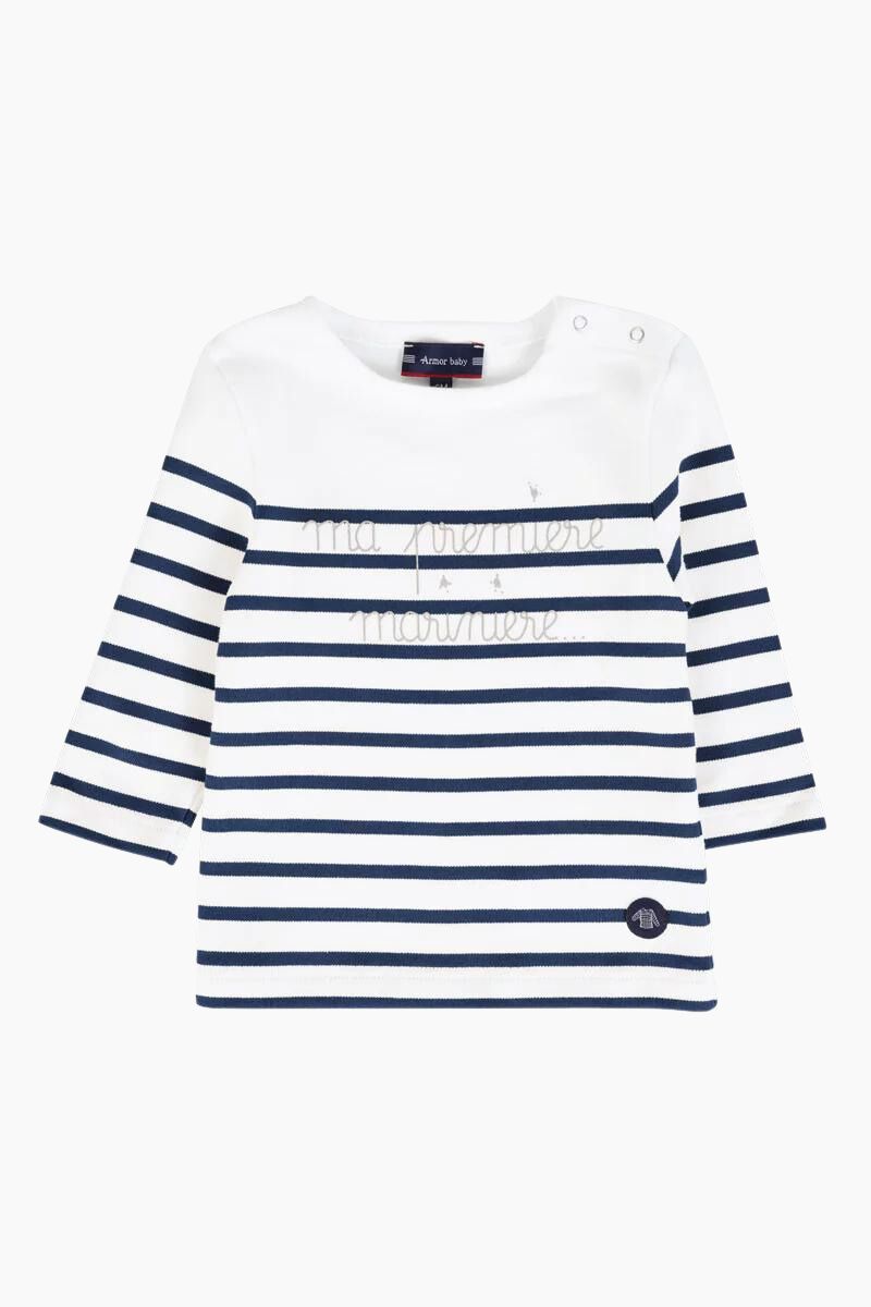 Marinière "Ma 1ère Marinière" Baby en Coton blanc navire